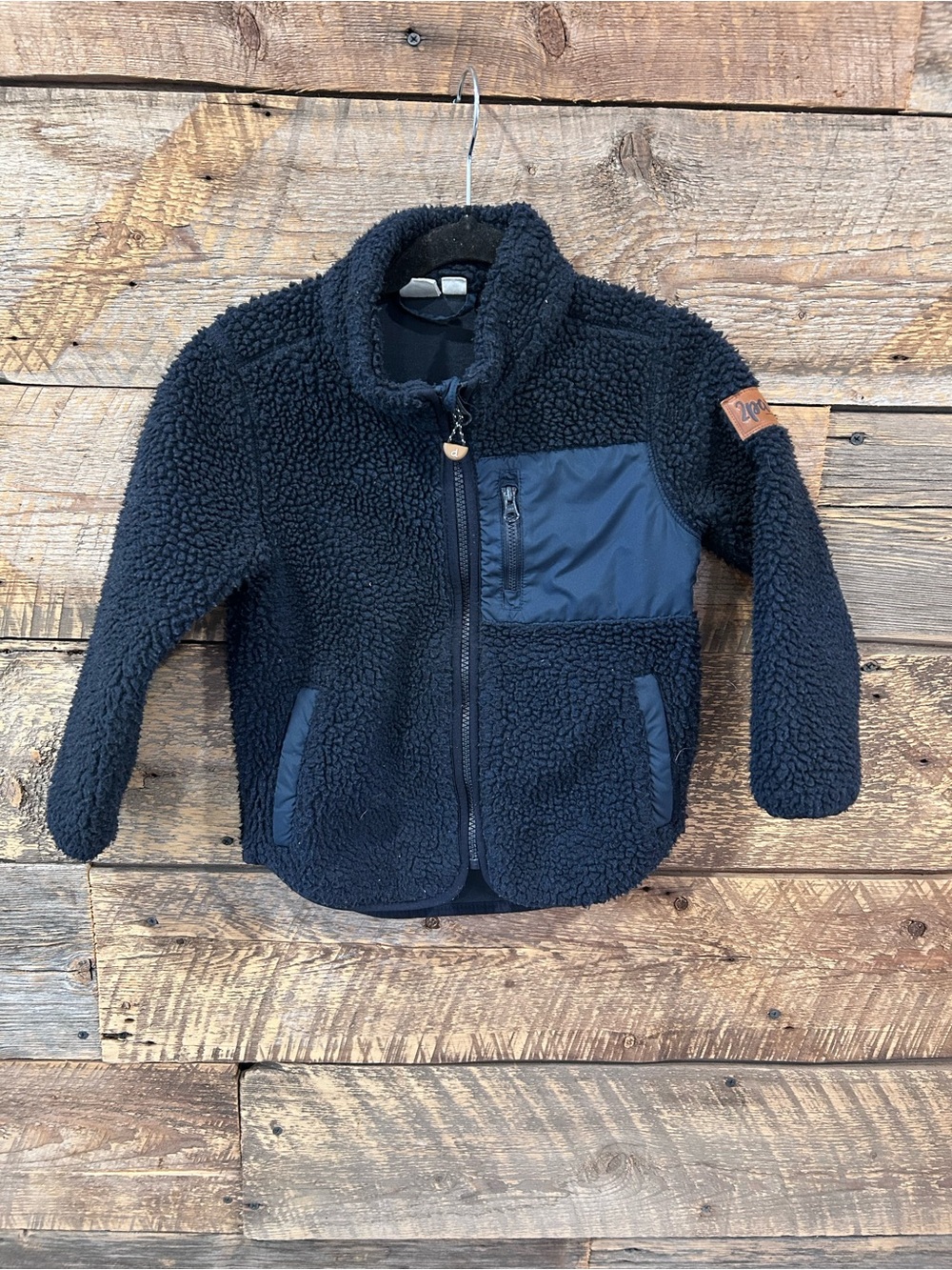deux par deux Black Sherpa Puffer Jacket with Chest Patch Pocket